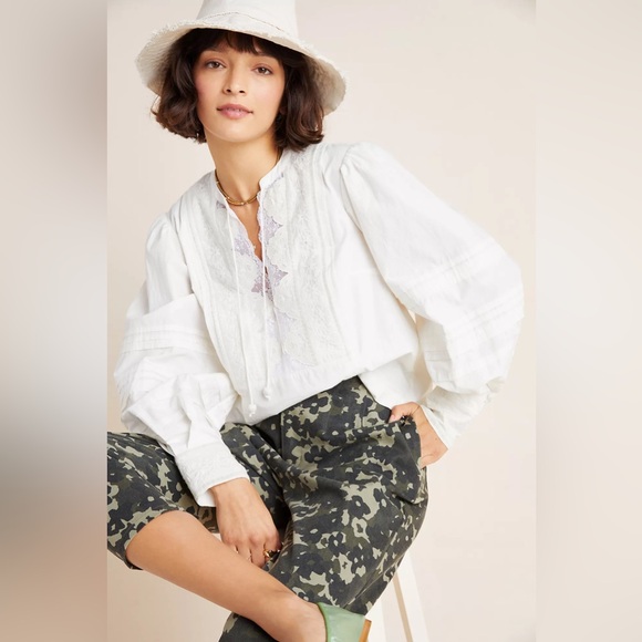 ANTHROPOLOGIE Cotton White Balloon SleeveBlouse Size 4 NWT - Picture 16 of 16